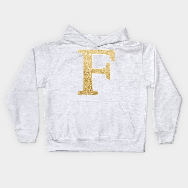 The Letter F Gold Metallic Kids Hoodie by Claireandrewss